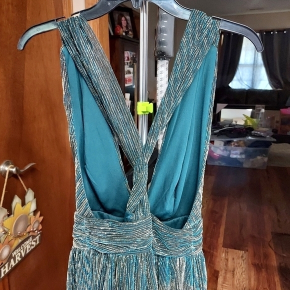 Lulu's Teal metallic mini skater cocktail dress rn 155839 med - Picture 11 of 14